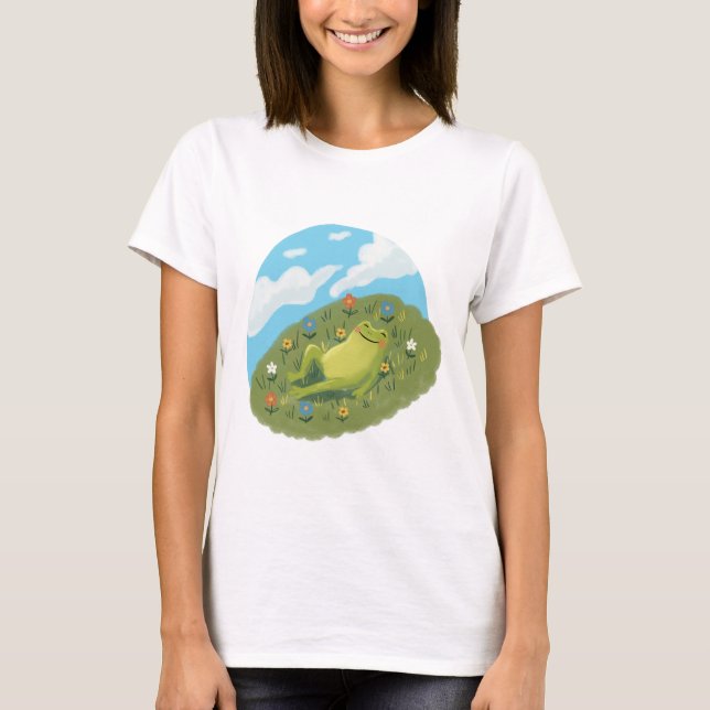 Camiseta Whimsical Frog Chilling On The Hill Illustration (Anverso)