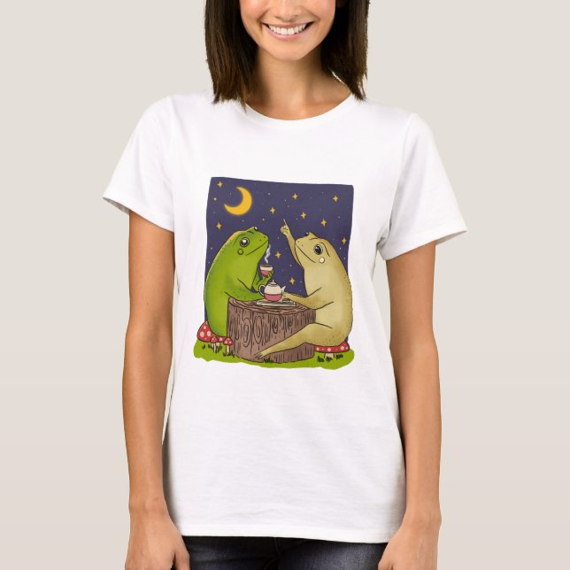 Camiseta Whimsical Frogs Tea Party At Night Illustration (Anverso)