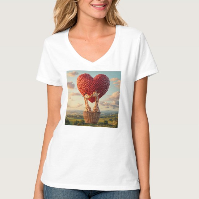 Camiseta Whimsical Giraffe Pareja Balón de aire caliente Ca (Anverso)
