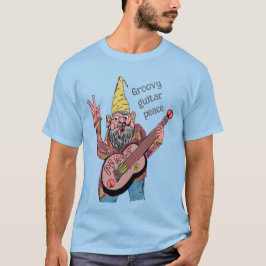 Camiseta Whimsical Gnome with Peace Guitar, Groovy 60s Vibe
