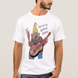 Camiseta Whimsical Gnome with Peace Guitar, Groovy 60s Vibe