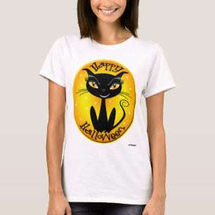 Camiseta Whimsical Happy Halloween Cat con estrellas