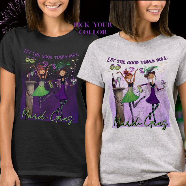 Camiseta Whimsical Mardi Gras Dancing Girls Festive T-Shirt (Whimsical Mardi Gras Dancing Girls Festive T-Shirt)