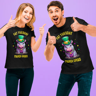 Camiseta Whimsical Mardi Gras Fat Tuesday Hippo