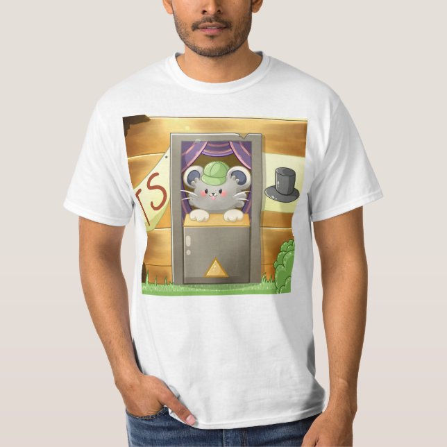 Camiseta Whimsical Mouse Vendor – Cute Hat Booth Character (Anverso)
