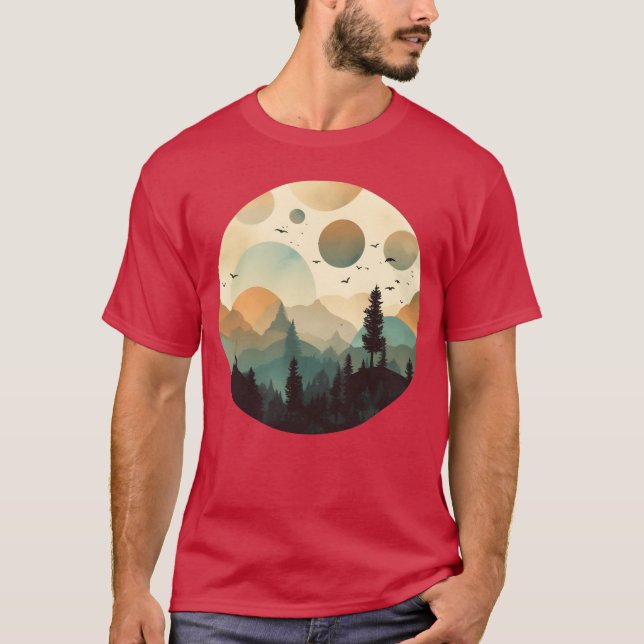 Camiseta Whimsical Mystery Forest Camping Layered Foggy fri (Anverso)