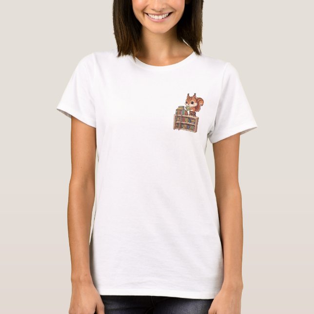 Camiseta Whimsical Squirrel Librarian Reading (Anverso)