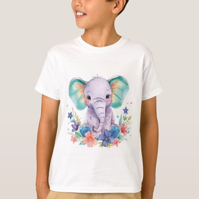 Camiseta Whimsical Watercolor Elephant Kids Art Print (Anverso)