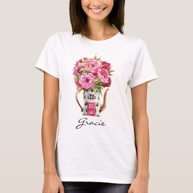 Camiseta Whimsical Watercolor Fairytale Teapot House (Anverso)