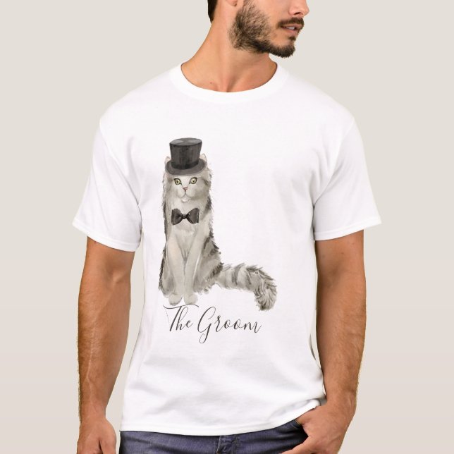 Camiseta Whimsical Watercolor Floral Groom Cat (Anverso)