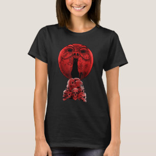 Camiseta Whimsigoth Red Halloween Cat Skull Full Moon Gothi