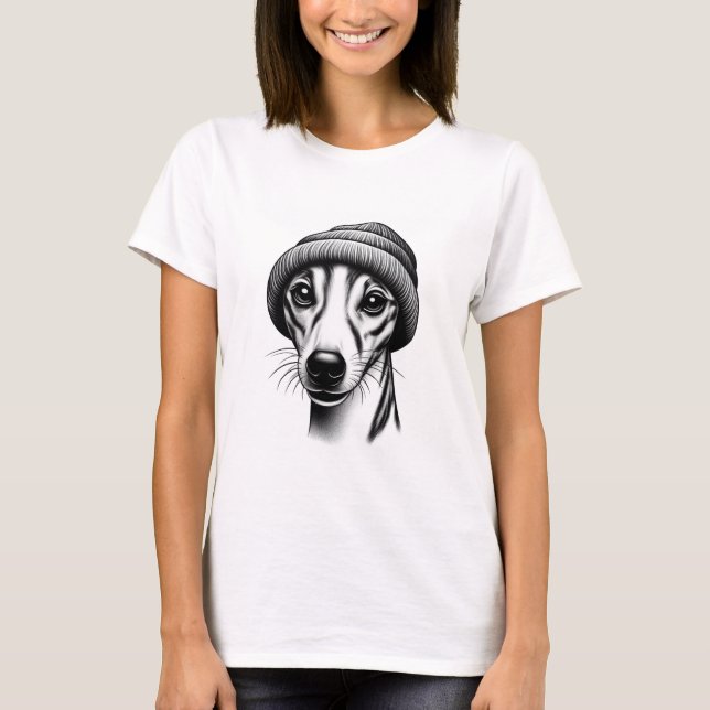Camiseta Whippet en una Beanie (Anverso)