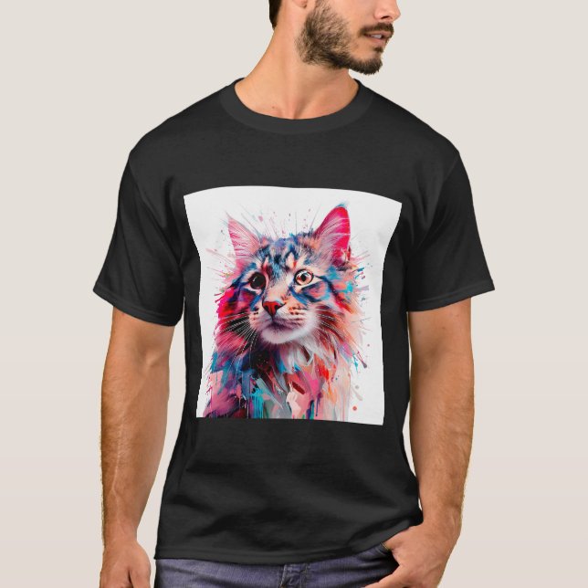 Camiseta Whiskers de acuarelas: un retrato de gato vibrante (Anverso)