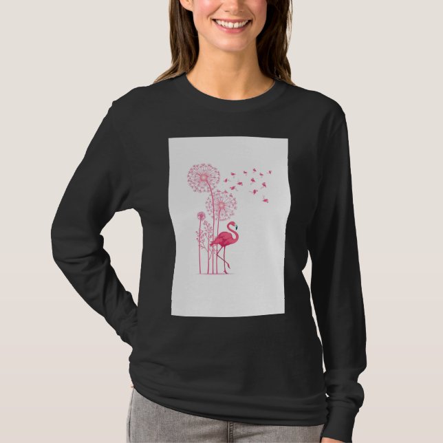 Camiseta Whisper of Pink Dreams – Flamingo & Dandelion Fant (Anverso)