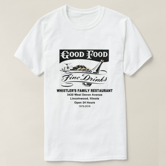 Camiseta Whistler's Family Restaurant, Dario de Madera, Ill (Diseño del anverso)