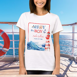 Camiseta White Blue Red Nautical Ahoy Boy Lighthouse
