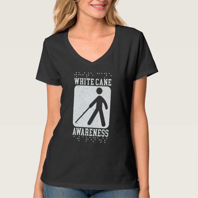 Camiseta White Cane Awareness Braille Blind Awareness  1 (Anverso)