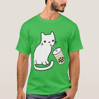 Camiseta White Cat Drinking Boba Milkea boy