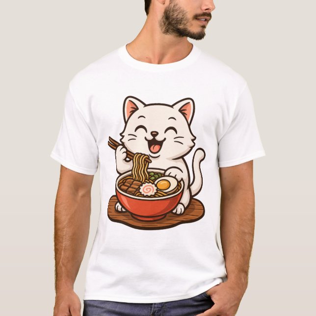 Camiseta White Cat Eating Ramen (Anverso)