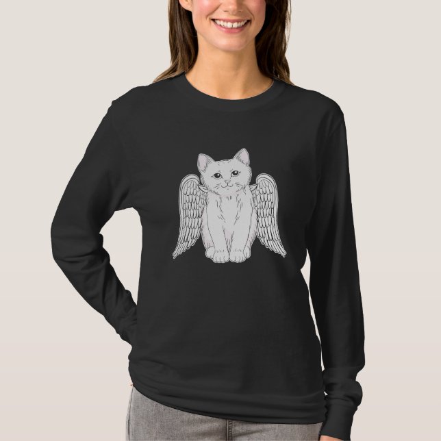 Camiseta White Cat with Angel Wings Kitten Artwork for Wome (Anverso)