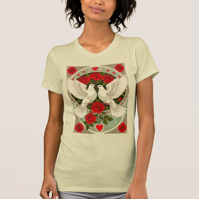 Camiseta White Doves and Red Roses Art Nouveau (Anverso)