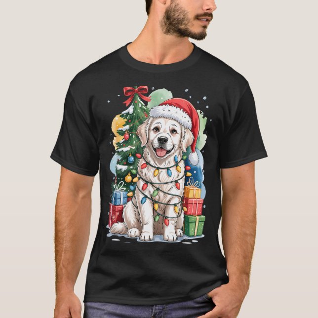 Camiseta White English Golden Retriever Santa Hat Christmas (Anverso)