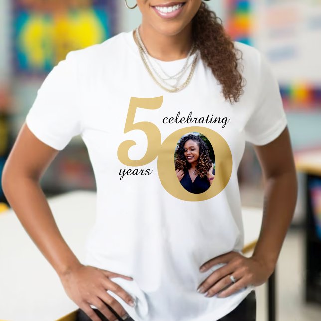 Camiseta White & Gold 50 Foto Cincuenta años 50 cumpleaños (White & Gold 50 Fifty Years 50th Birthday T-Shirt)