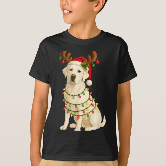Camiseta White Lab Christmas Tree Light Pajama Labrador Dog (Anverso)