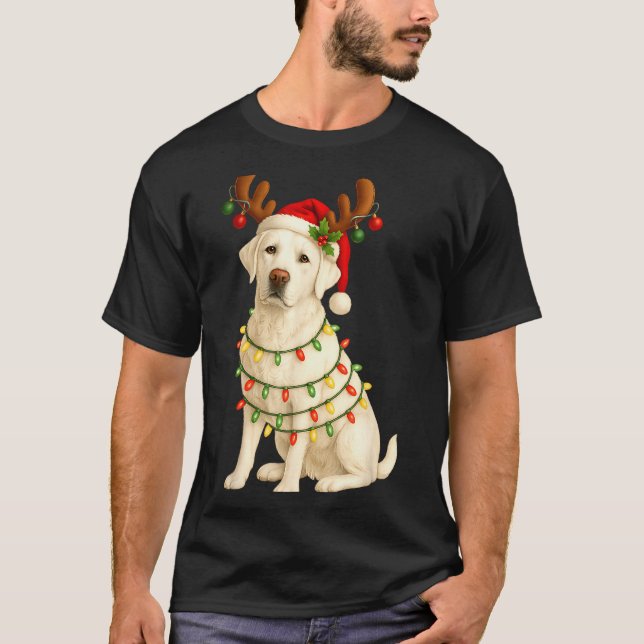 Camiseta White Lab Christmas Tree Light Pajama Labrador Dog (Anverso)