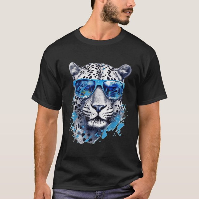 Camiseta White Leopard Sunglasses Art Animal Leopard  (Anverso)
