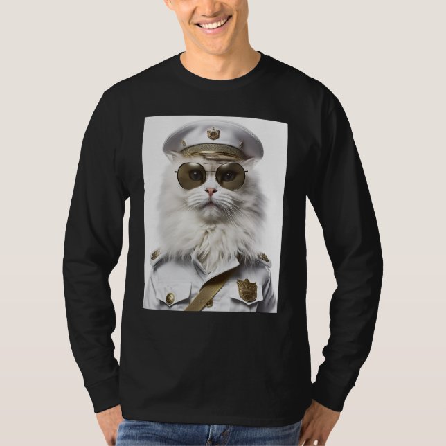 Camiseta White Persian cat military cap (Anverso)