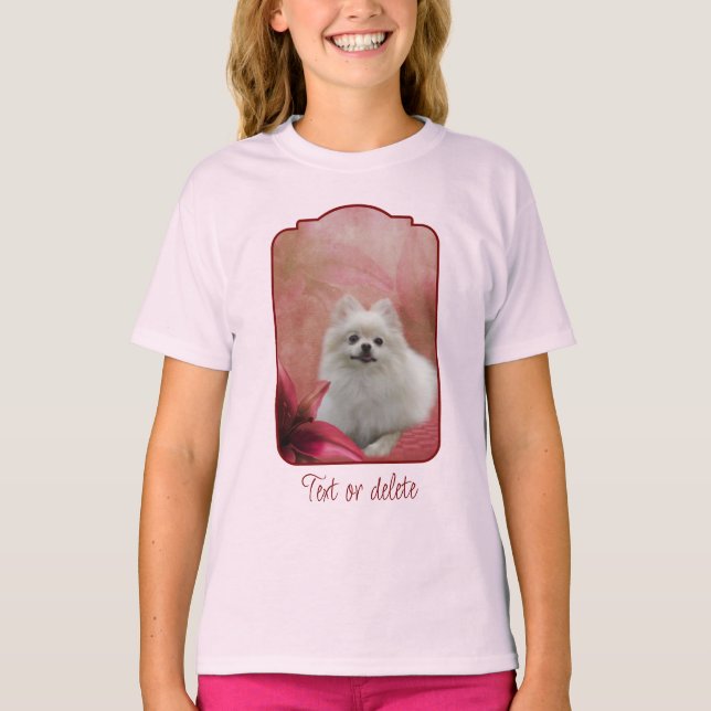Camiseta White Pomeranian Dog Lily Flowers Animal Art (Anverso)