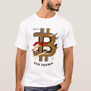 Camiseta White San Fermin and cryptocurrencies t-shirt.