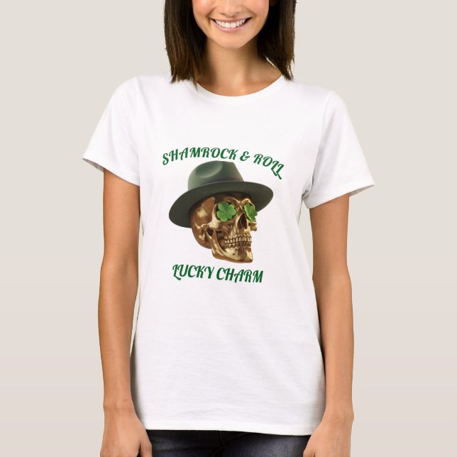 Camiseta White Shamrock Skull Leprechaun St Patrick T-Shirt (Anverso)