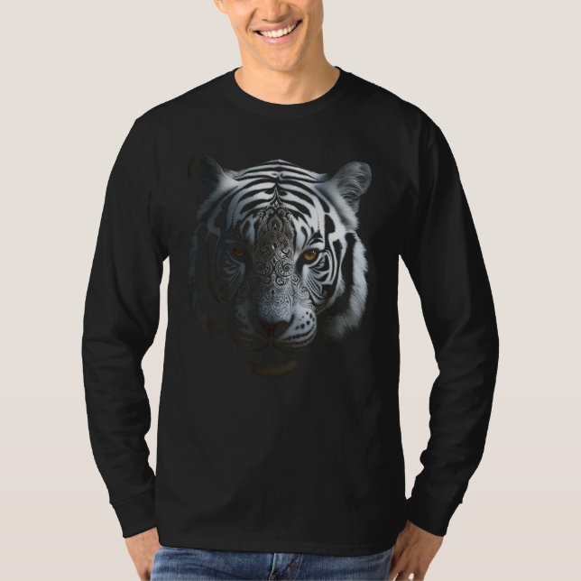 Camiseta White Tiger Artwork - Mandala Animal Art Tiger (Anverso)