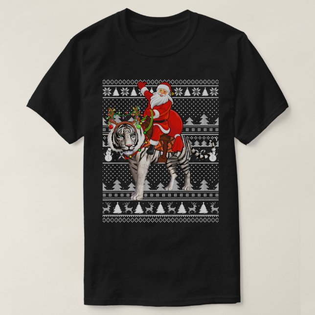 Camiseta White Tiger Lover Santa Riding White Tiger Ugly Ch (Diseño del anverso)
