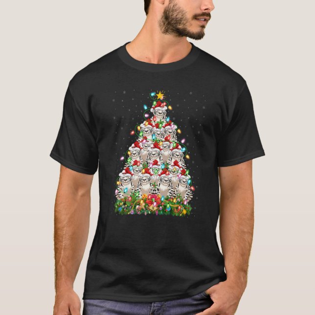 Camiseta White Tiger  Xmas Santa White Tiger Christmas Tree (Anverso)