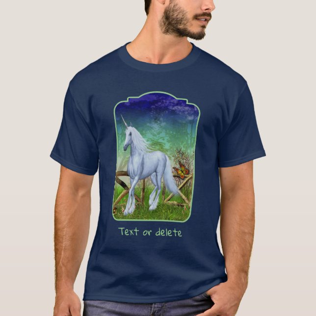 Camiseta White Unicorn Woodland Gate Fantasy Horse Art  (Anverso)
