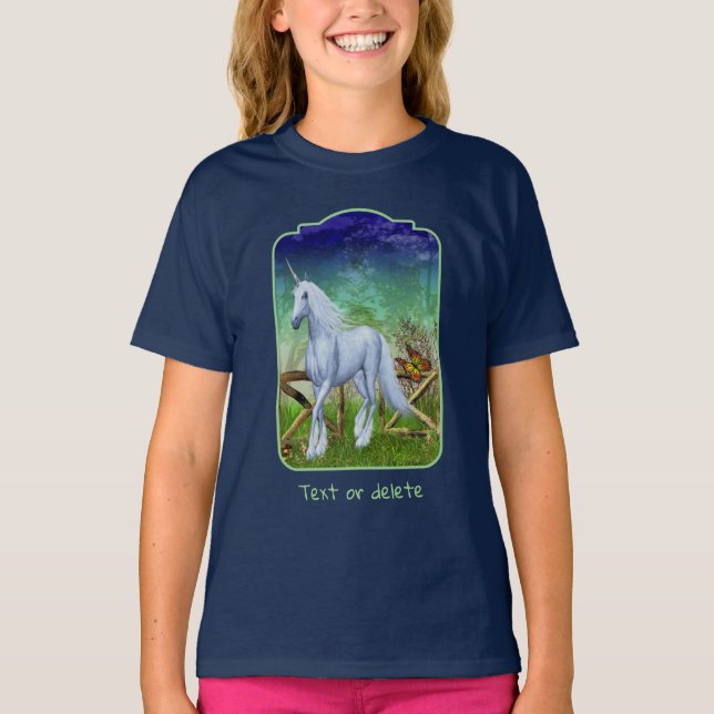 Camiseta White Unicorn Woodland Gate Fantasy Horse Art  (Anverso)