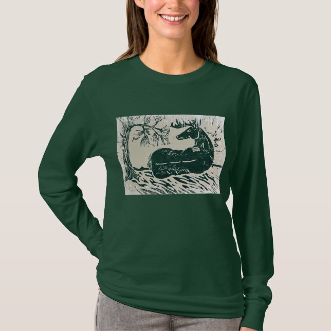 Camiseta Whitetail Deer Buck in Snowy Woods T-Shirt (Anverso)