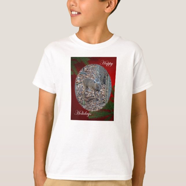 Camiseta Whitetail Deer Spike Buck Happy Holidays Series (Anverso)