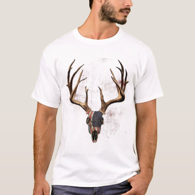 Camiseta Whitetails Caza de ciervos Bandera Americana Cabez (Anverso)