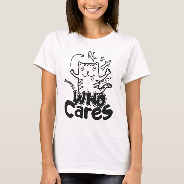 Camiseta Who Cares Funny Cat Doodle Shirt (Anverso)