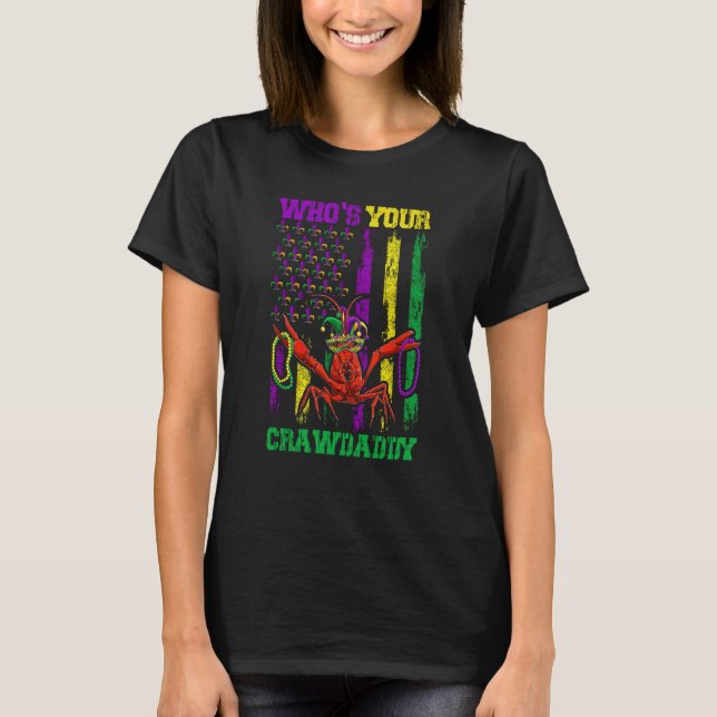 Camiseta Whos Your Crawdaddy Crawfish Beads Mardi Gras Flag (Anverso)