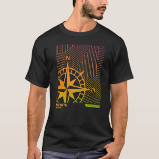 Camiseta Wichita Kansas America Ombre Gradient Compass Line
