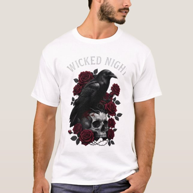 Camiseta Wicked Night Raven & Skull Gothic Halloween T-Shir (Anverso)