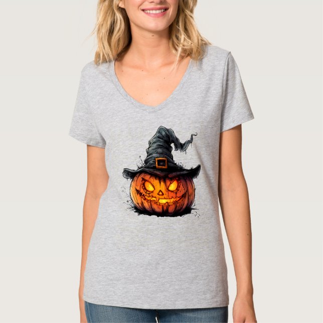Camiseta Wicked Pumpkin Witch Hat Halloween T-Shirt (Anverso)