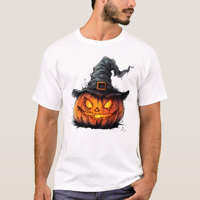 Camiseta Wicked Pumpkin Witch Hat Halloween T-Shirt (Anverso)