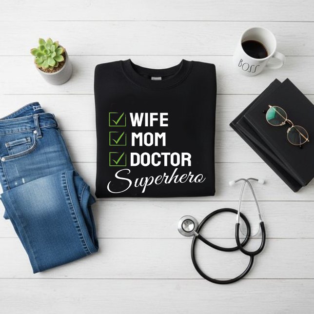 Camiseta Wife Mom Doctor Superhero T-Shirt – Funny Doctor (Subido por el creador)