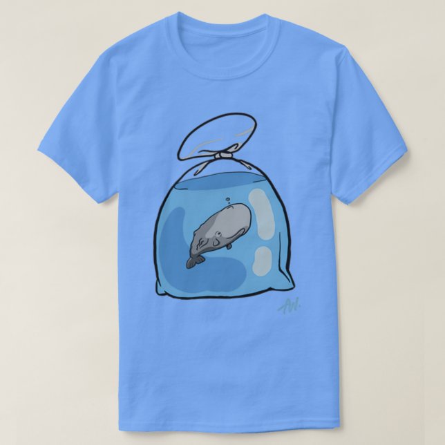 Camiseta Wilbur la ballena exploradora en una bolsa de plás (Diseño del anverso)